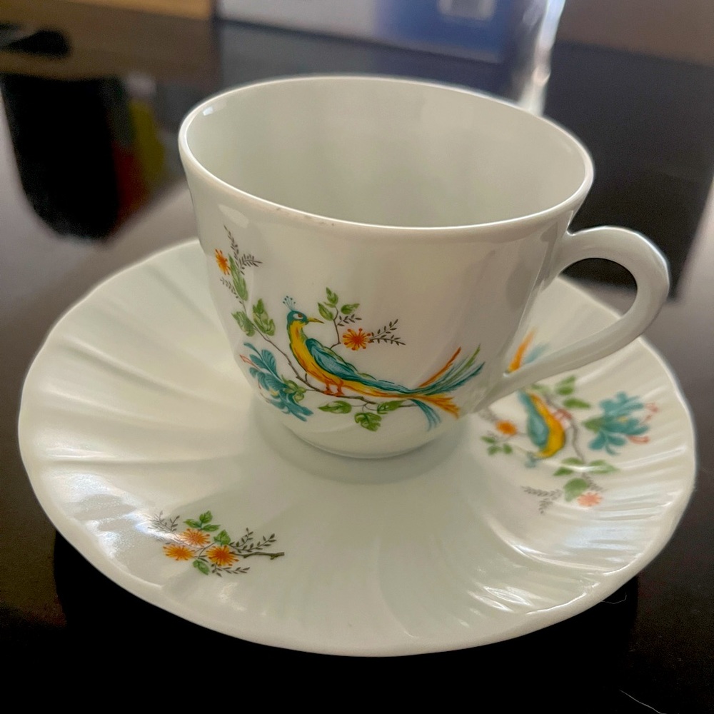 Vintage Limonges Phoenix Bird Plant Teacup and Saucer